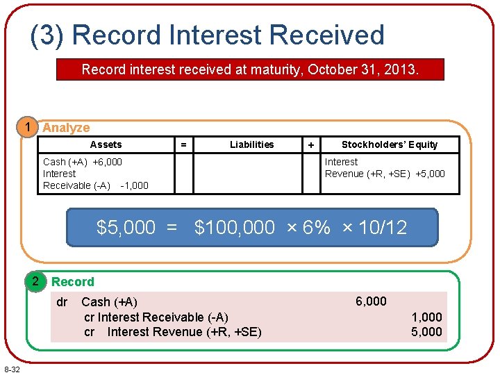 (3) Record Interest Received Record interest received at maturity, October 31, 2013. 1 Analyze