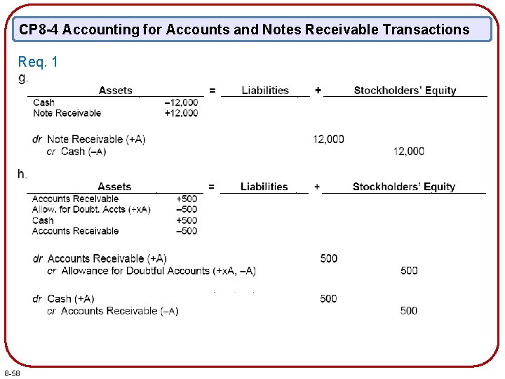 CP 8 -4 Accounting for Accounts and Notes Receivable Transactions Req. 1 8 -58