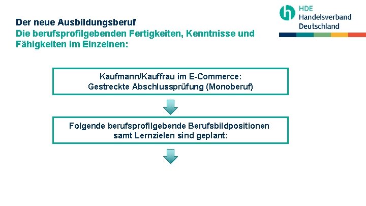 Der neue Ausbildungsberuf Die berufsprofilgebenden Fertigkeiten, Kenntnisse und Fähigkeiten im Einzelnen: Kaufmann/Kauffrau im E-Commerce: