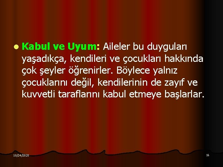 l Kabul ve Uyum: Aileler bu duyguları yaşadıkça, kendileri ve çocukları hakkında çok şeyler