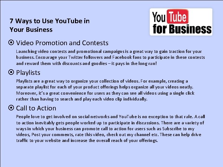 7 Ways to Use You. Tube in Your Business ¤ Video Promotion and Contests