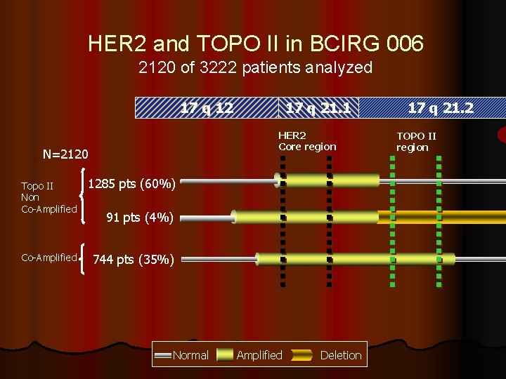 HER 2 and TOPO II in BCIRG 006 2120 of 3222 patients analyzed 17