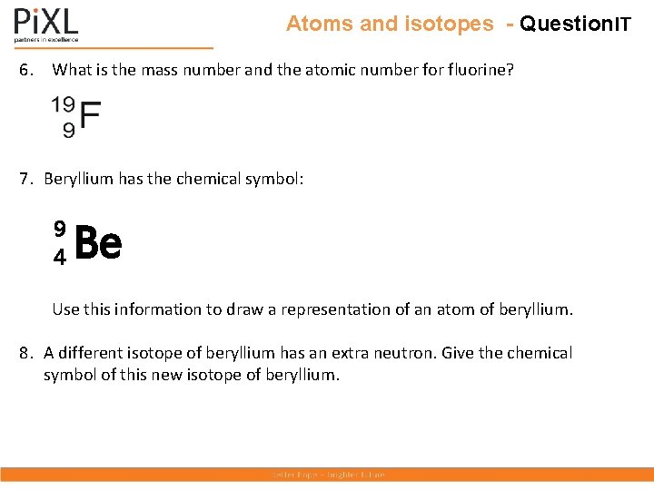 Atoms and isotopes - Question. IT 6. What is the mass number and the