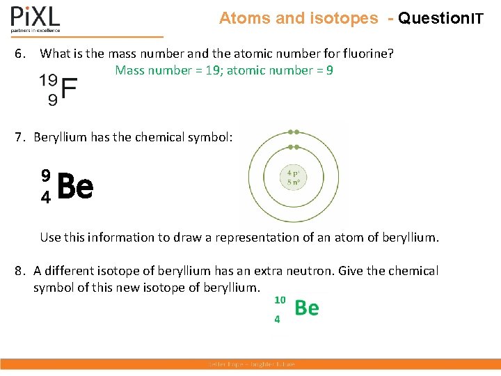 Atoms and isotopes - Question. IT 6. What is the mass number and the