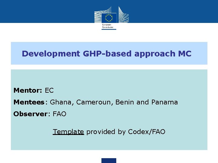 Development GHP-based approach MC Mentor: EC Mentees: Ghana, Cameroun, Benin and Panama Observer: FAO