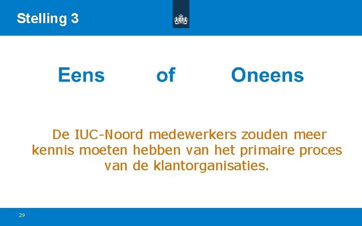 Stelling 3 De IUC-Noord medewerkers zouden meer kennis moeten hebben van het primaire proces