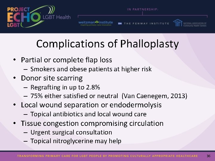 Complications of Phalloplasty • Partial or complete flap loss – Smokers and obese patients