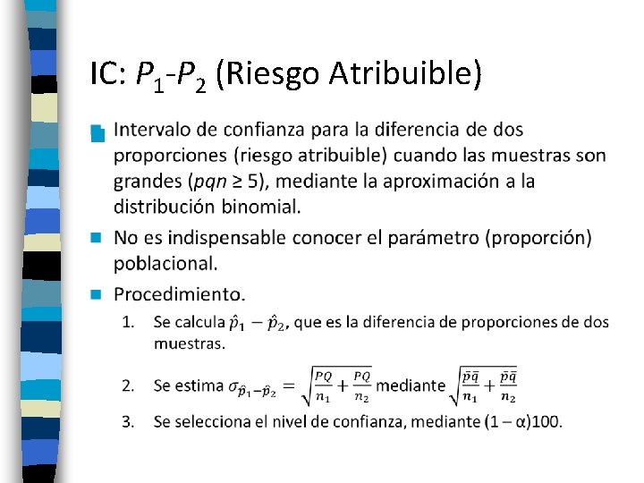 IC: P 1 -P 2 (Riesgo Atribuible) n 