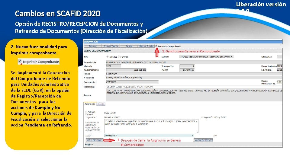 Cambios en SCAFi. D 2020 Opción de REGISTRO/RECEPCION de Documentos y Refrendo de Documentos