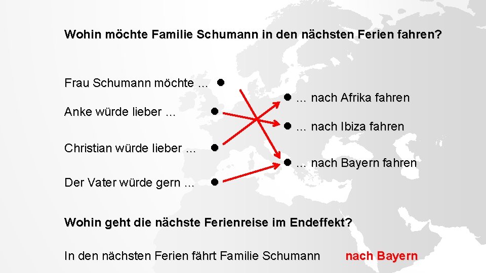 Wohin möchte Familie Schumann in den nächsten Ferien fahren? Frau Schumann möchte … …