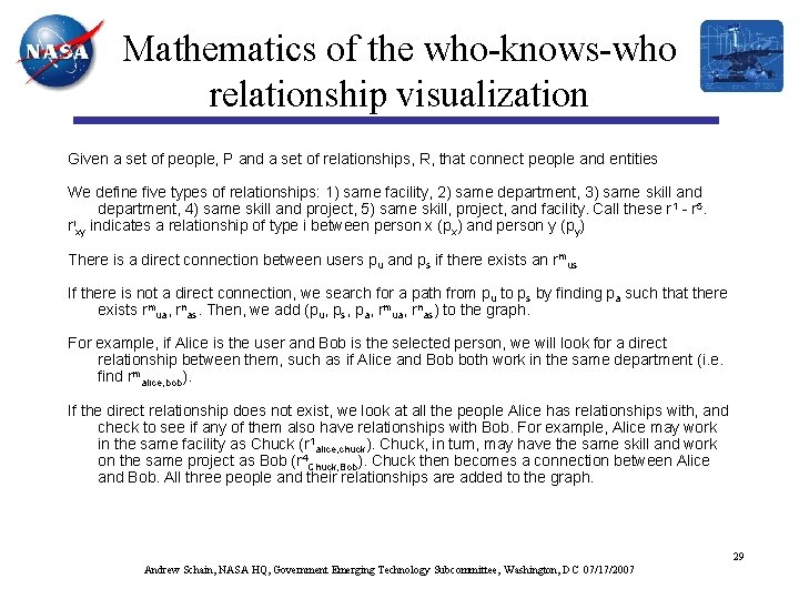 Mathematics of the who-knows-who relationship visualization Given a set of people, P and a