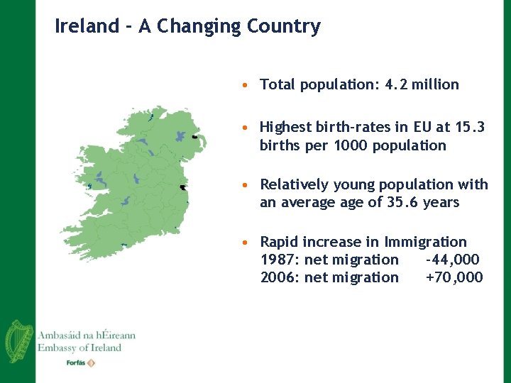 Ireland - A Changing Country • Total population: 4. 2 million • Highest birth-rates