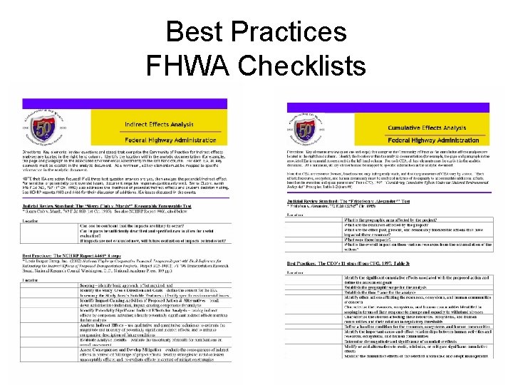 Best Practices FHWA Checklists 