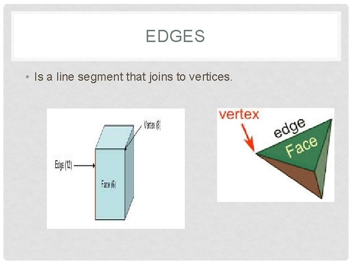 EDGES • Is a line segment that joins to vertices. 