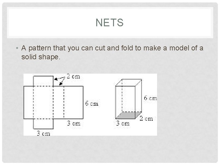 NETS • A pattern that you can cut and fold to make a model