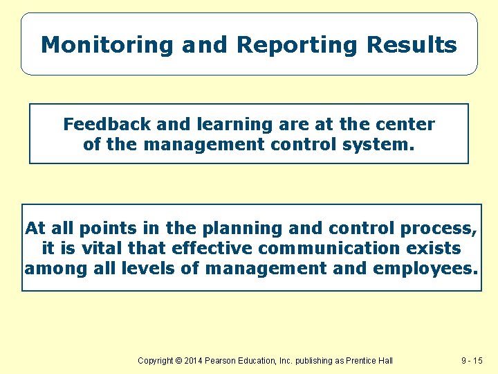 Monitoring and Reporting Results Feedback and learning are at the center of the management