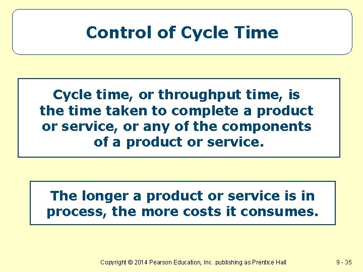 Control of Cycle Time Cycle time, or throughput time, is the time taken to