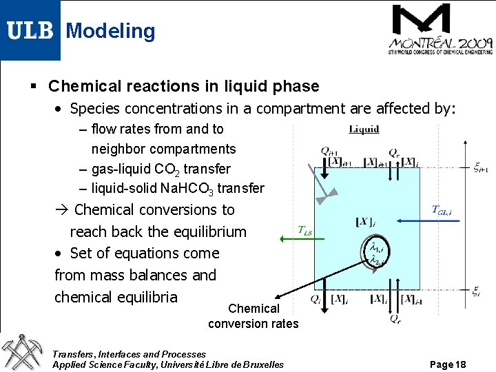 Modeling § Chemical reactions in liquid phase • Species concentrations in a compartment are