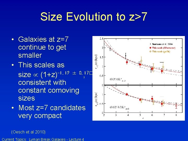 Size Evolution to z>7 • Galaxies at z=7 continue to get smaller • This