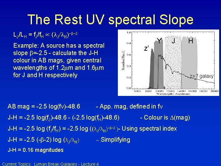 The Rest UV spectral Slope LJ/LH = f. J/f. H ( J Example: A