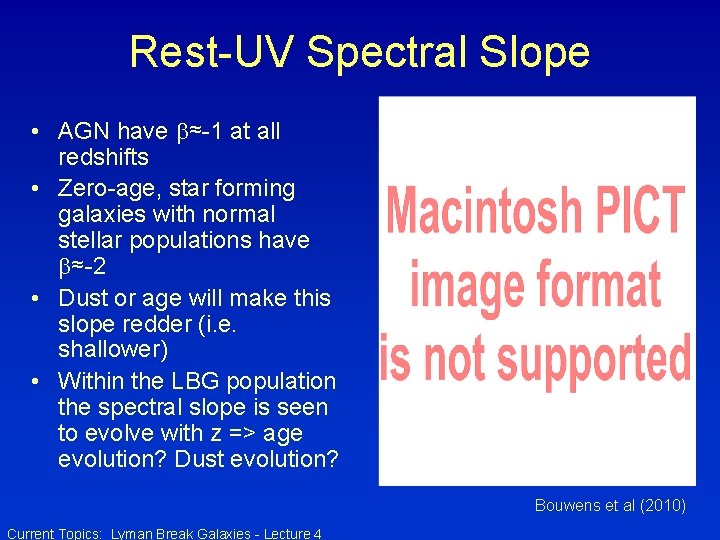 Rest-UV Spectral Slope • AGN have ≈-1 at all redshifts • Zero-age, star forming