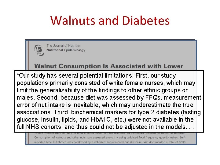 Walnuts and Diabetes “Our study has several potential limitations. First, our study populations primarily