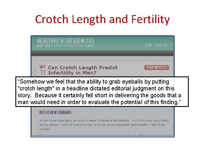 Crotch Length and Fertility “Somehow we feel that the ability to grab eyeballs by