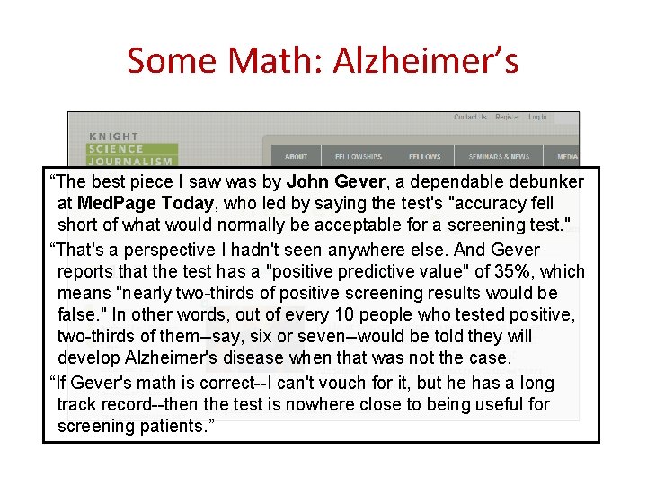 Some Math: Alzheimer’s “The best piece I saw was by John Gever, a dependable