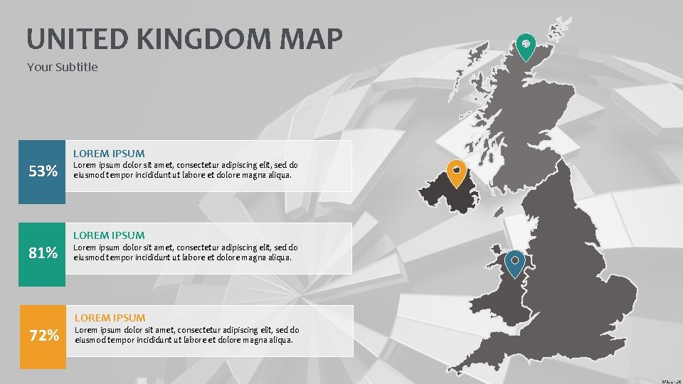 UNITED KINGDOM MAP Your Subtitle 53% 81% 72% LOREM IPSUM Lorem ipsum dolor sit