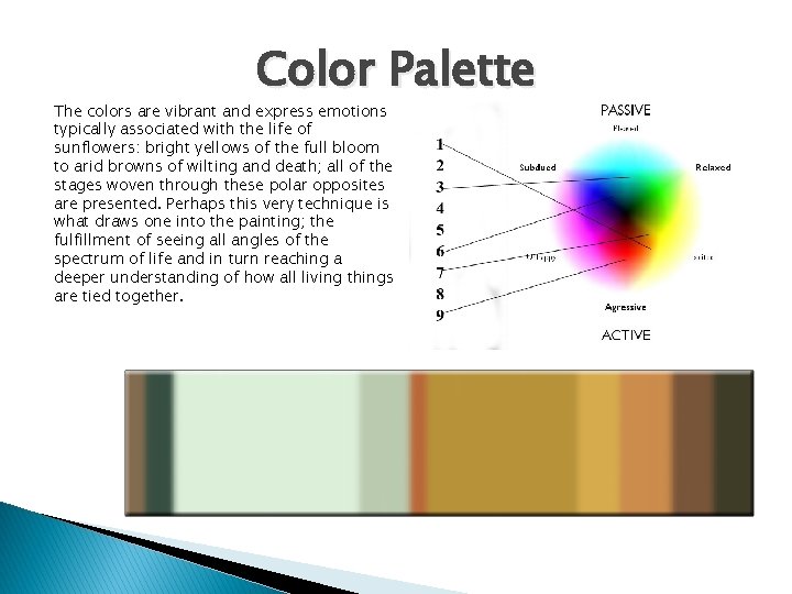 Color Palette The colors are vibrant and express emotions typically associated with the life