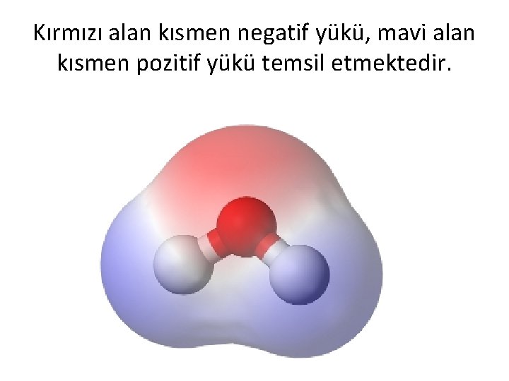 Kırmızı alan kısmen negatif yükü, mavi alan kısmen pozitif yükü temsil etmektedir. 