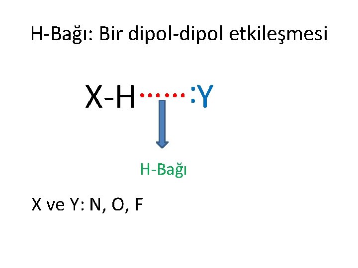H-Bağı: Bir dipol-dipol etkileşmesi …… X-H : Y H-Bağı X ve Y: N, O,