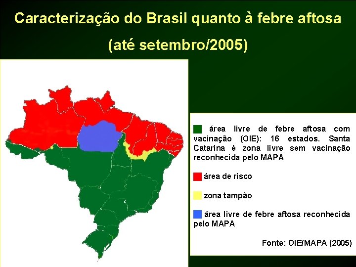 Caracterização do Brasil quanto à febre aftosa (até setembro/2005) área livre de febre aftosa