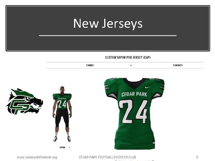 New Jerseys www. cedarparkfootball. org CEDAR PARK FOOTBALL BOOSTER CLUB 3 