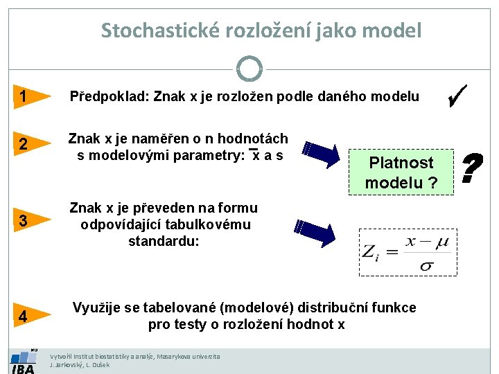 Stochastické rozložení jako model 1 Předpoklad: Znak x je rozložen podle daného modelu 2