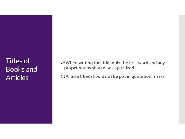 Titles of Books and Articles When writing the title, only the first word any