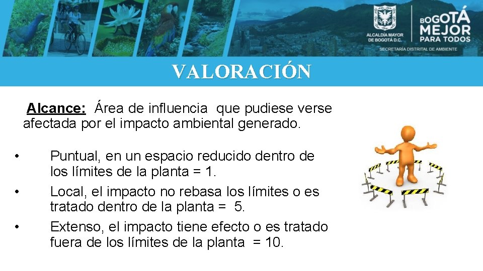 VALORACIÓN Alcance: Área de influencia que pudiese verse afectada por el impacto ambiental generado.