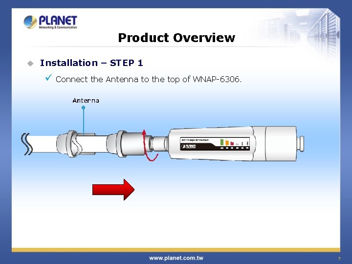 Product Overview u Installation – STEP 1 ü Connect the Antenna to the top