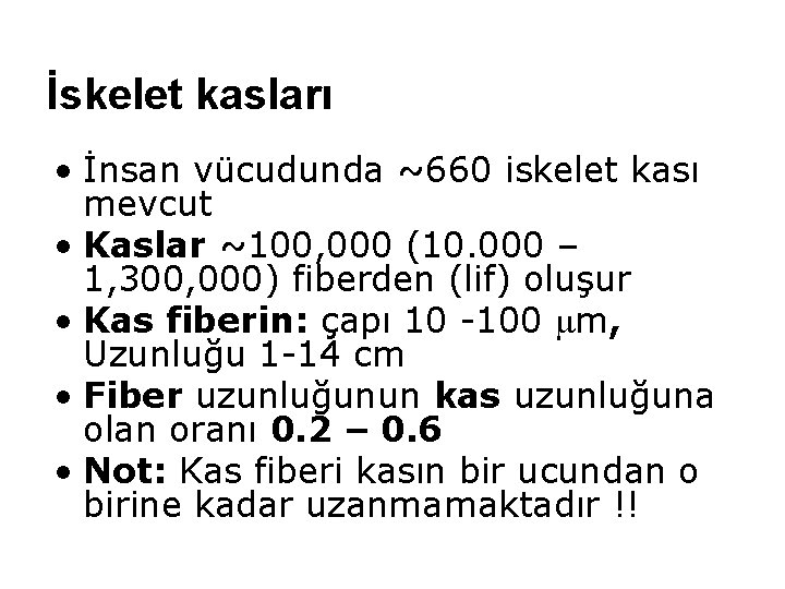 İskelet kasları • İnsan vücudunda ~660 iskelet kası mevcut • Kaslar ~100, 000 (10.