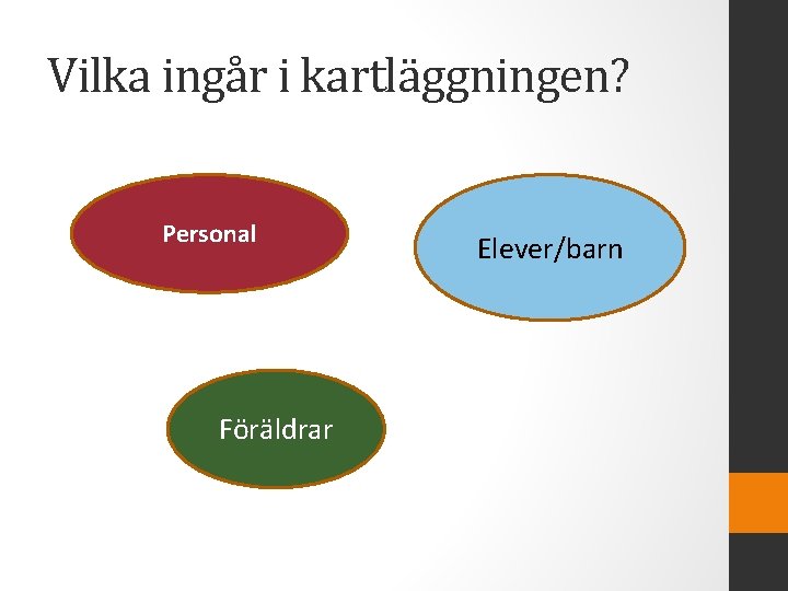 Vilka ingår i kartläggningen? Personal Föräldrar Elever/barn 