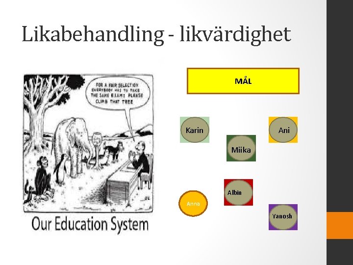 Likabehandling - likvärdighet MÅL Karin Ani Miika Albin Anna Yanosh 