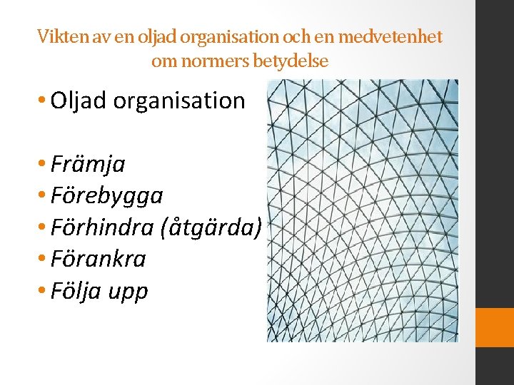 Vikten av en oljad organisation och en medvetenhet om normers betydelse • Oljad organisation