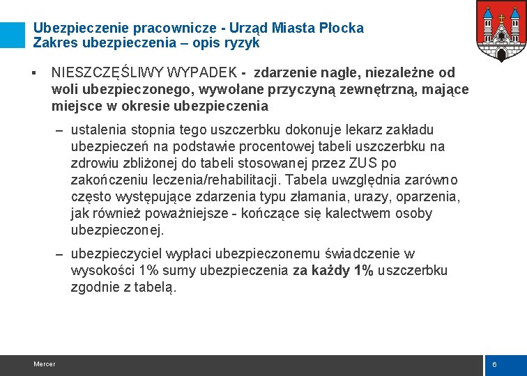 Ubezpieczenie pracownicze - Urząd Miasta Płocka Zakres ubezpieczenia – opis ryzyk § NIESZCZĘŚLIWY WYPADEK