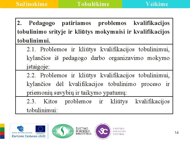 Sužinokime Tobulėkime Veikime 2. Pedagogo patiriamos problemos kvalifikacijos tobulinimo srityje ir kliūtys mokymuisi ir