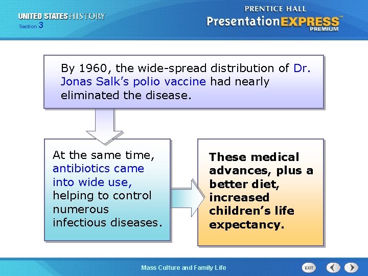 Section 3 By 1960, the wide-spread distribution of Dr. Jonas Salk’s polio vaccine had