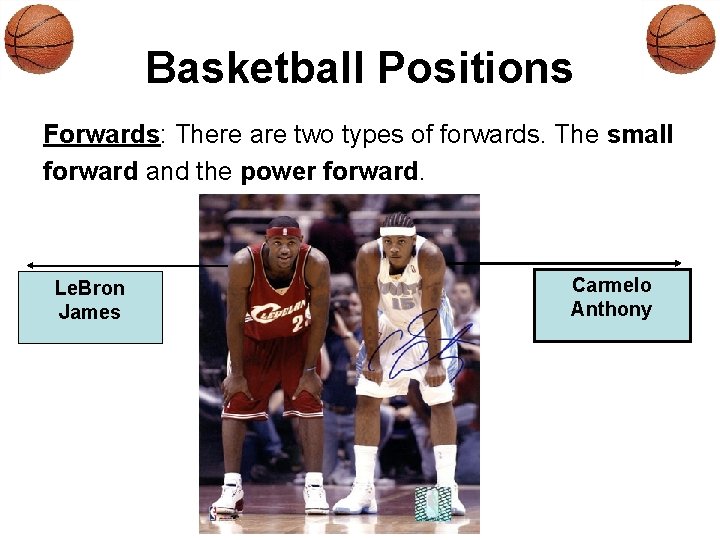 Basketball Positions Forwards: There are two types of forwards. The small forward and the