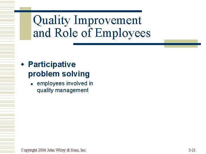 Quality Improvement and Role of Employees w Participative problem solving n employees involved in