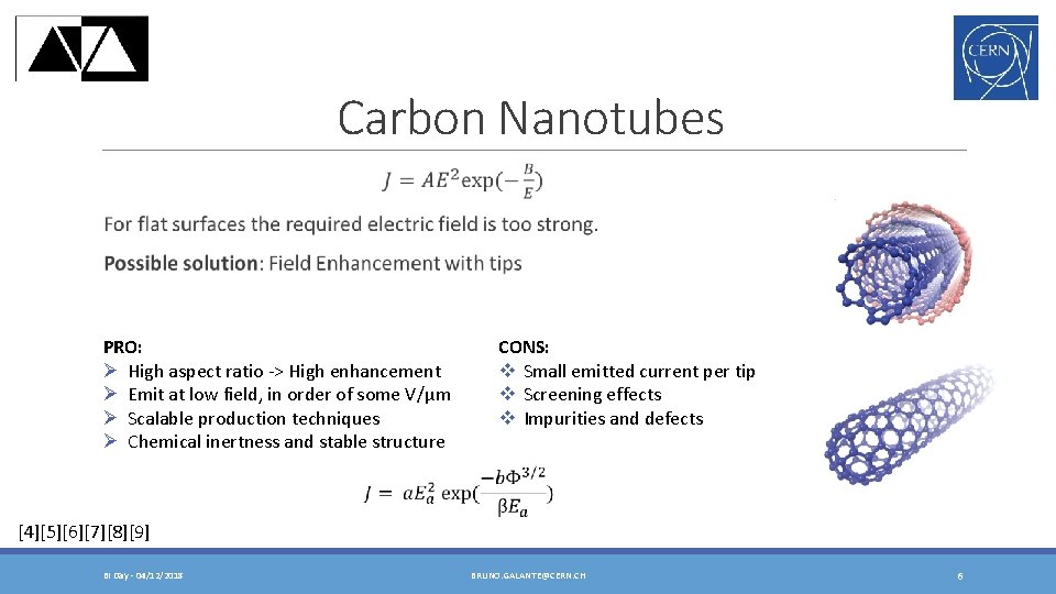 Carbon Nanotubes PRO: Ø High aspect ratio -> High enhancement Ø Emit at low
