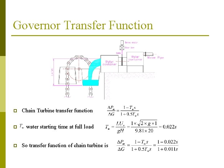 Governor Transfer Function p Chain Turbine transfer function p water starting time at full