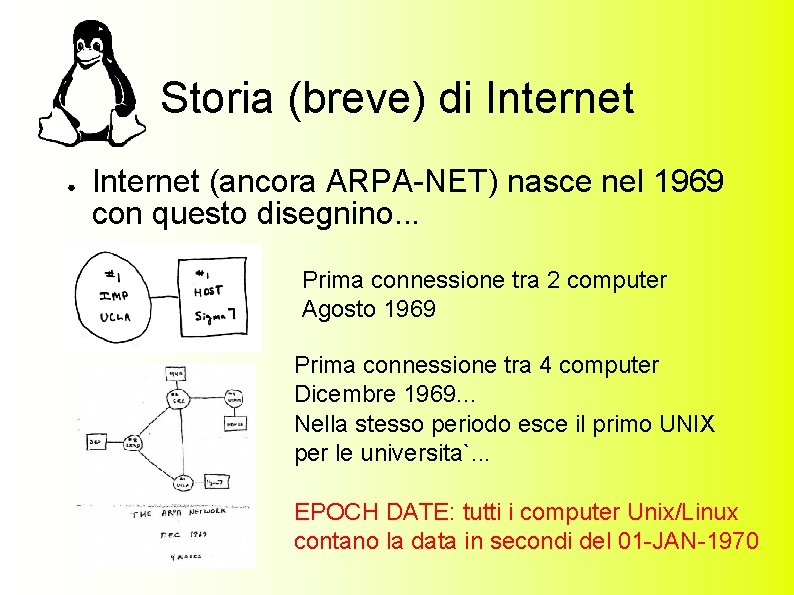 Storia (breve) di Internet ● Internet (ancora ARPA-NET) nasce nel 1969 con questo disegnino.